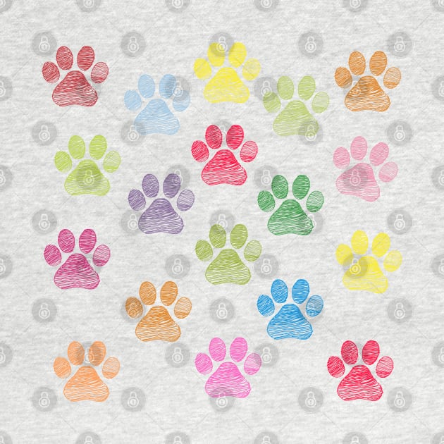 Cute doodle hand drawn colorful paw prints by GULSENGUNEL